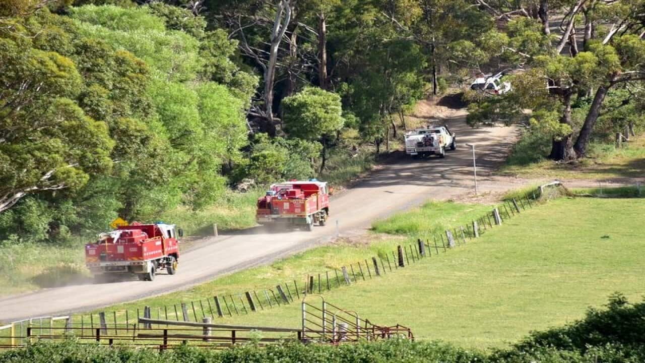 CFA crews heading to a bushfire burning near Buninyong.