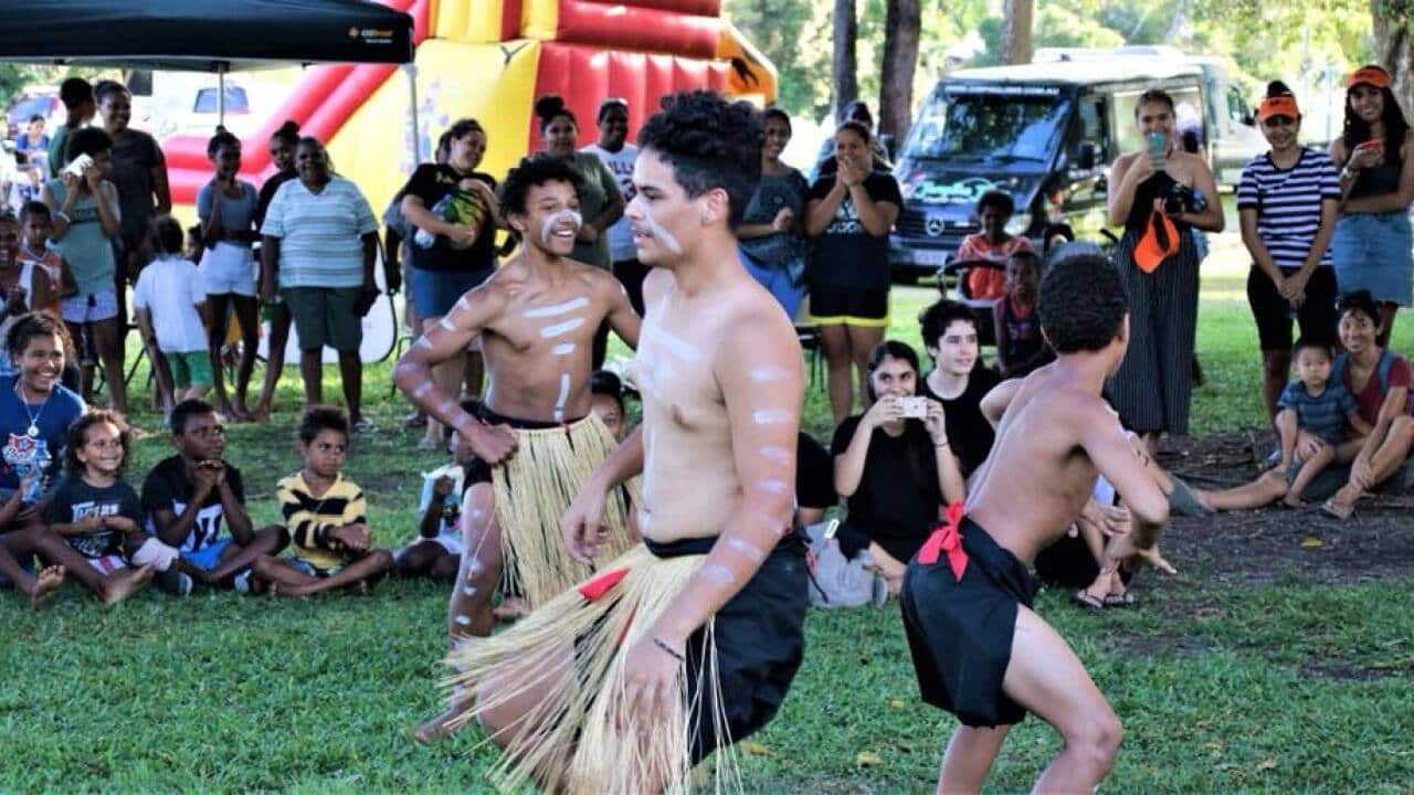 Dancers perform at 3MPride 2018 Christmas event in Cairns, Qld.