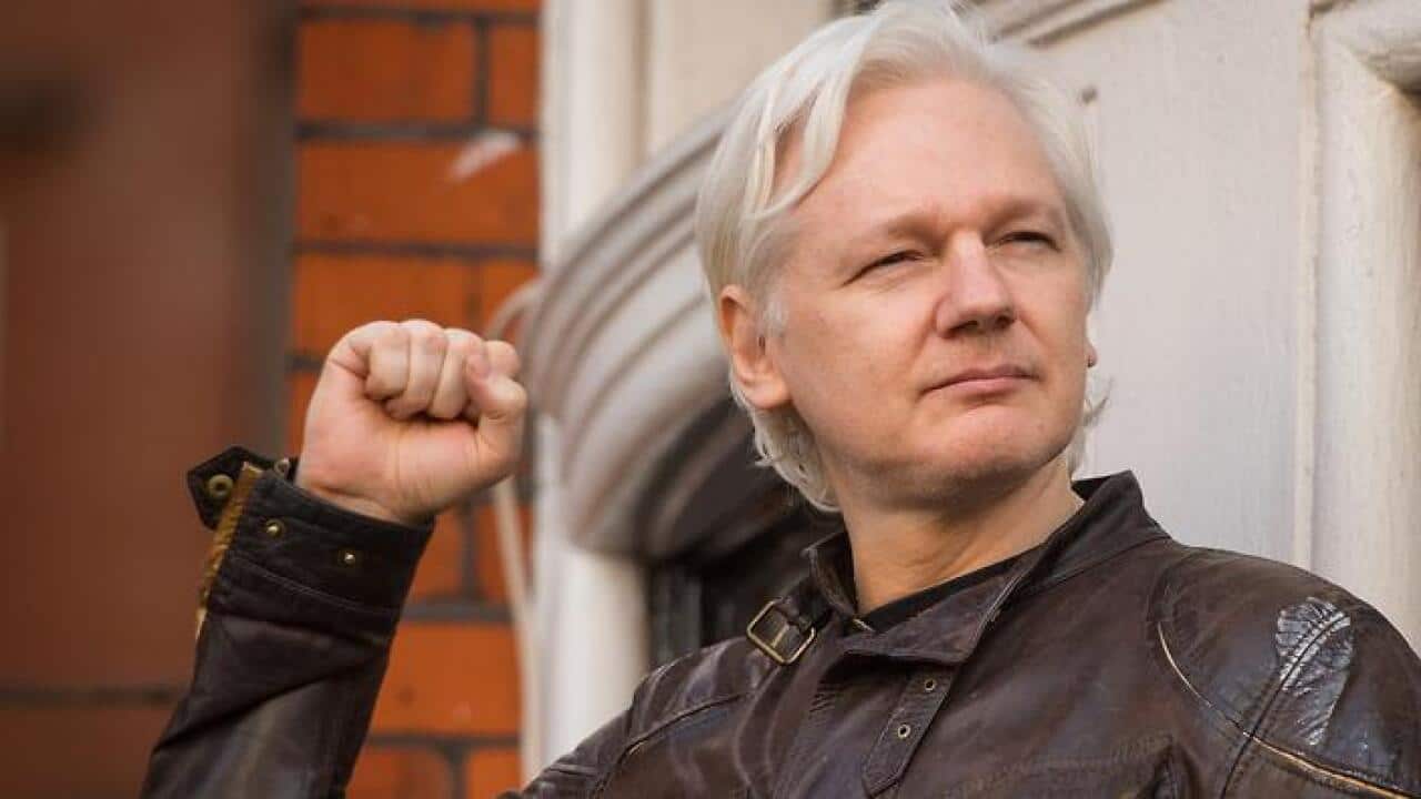 Julian Assange speaks from the balcony of the Ecuadorian embassy in London