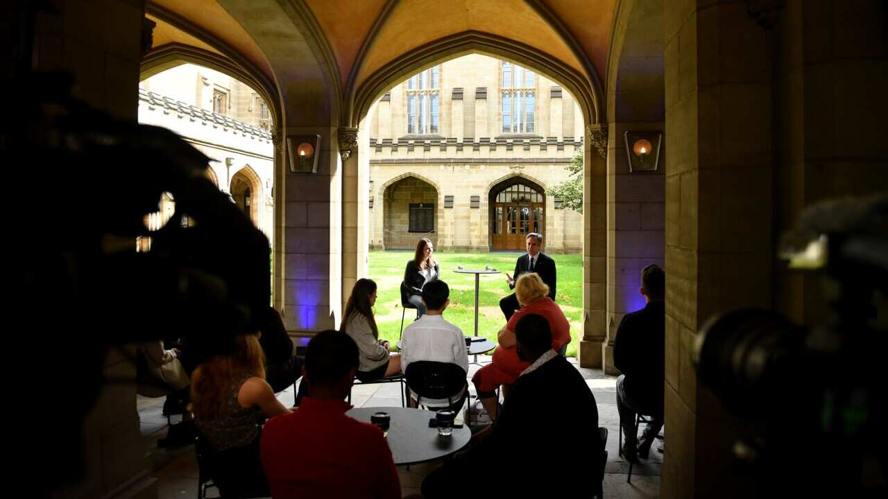 Students listening to the US Secretary of State at Melbourne Uni (AAP)