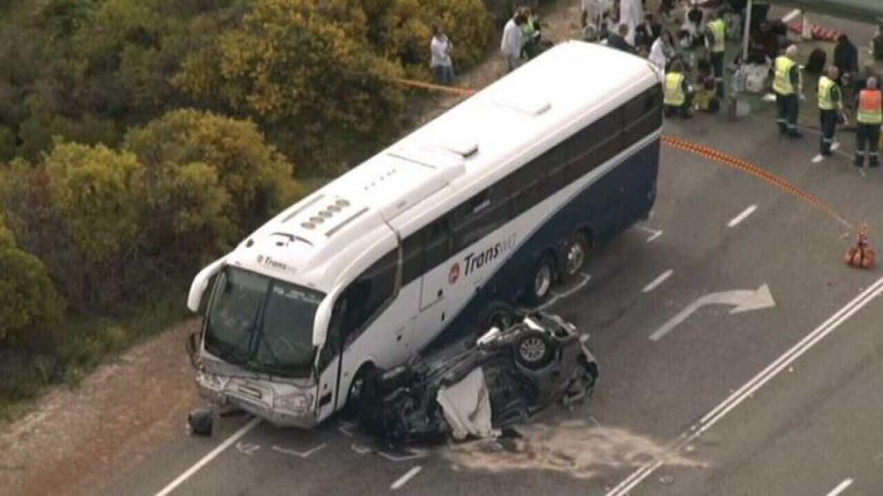 Two women dead after car, bus collide on Indian Ocean Drive near the Pinnacles north of Perth.