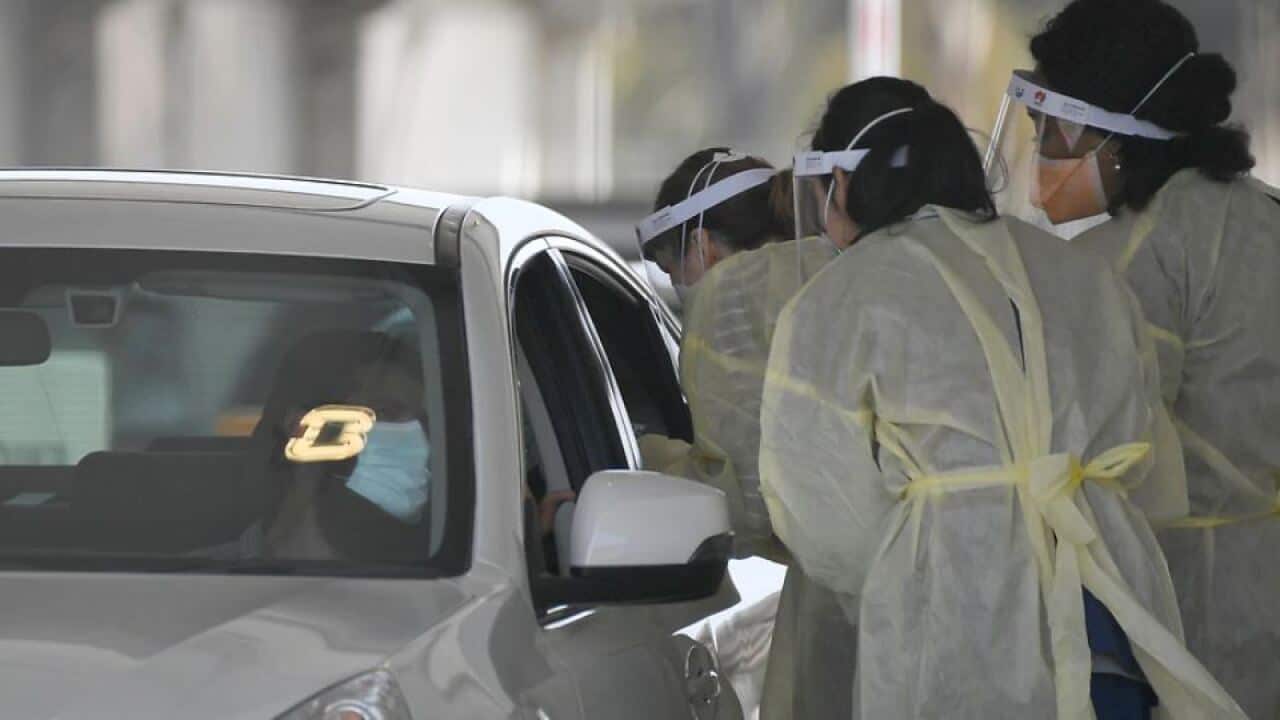 A file photo of people getting tested at a COVID-19 drive through testing clinic at Victoria Park in Adelaide, Sunday 6 September, 2020
