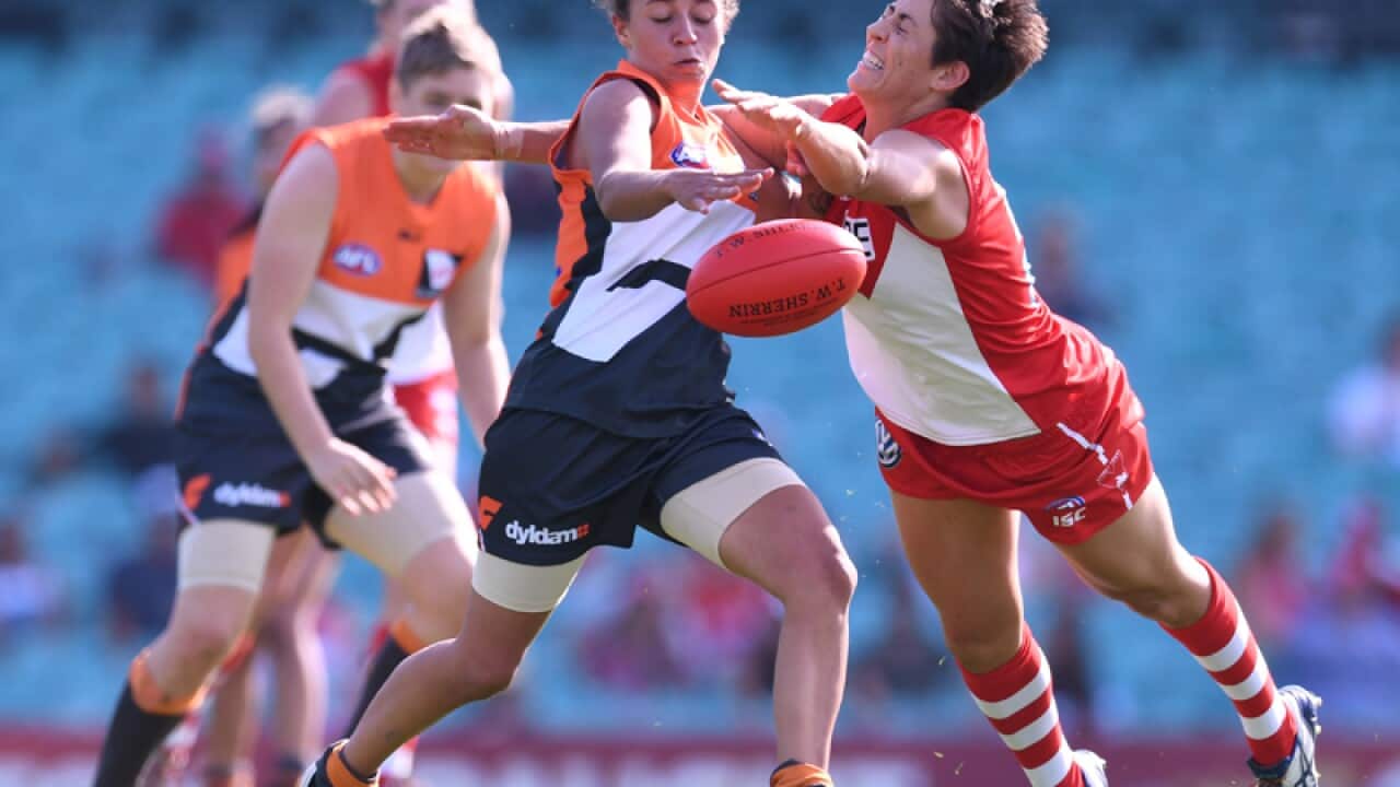 Swans' Jennifer Lew tackles Giants' Codie Briggs