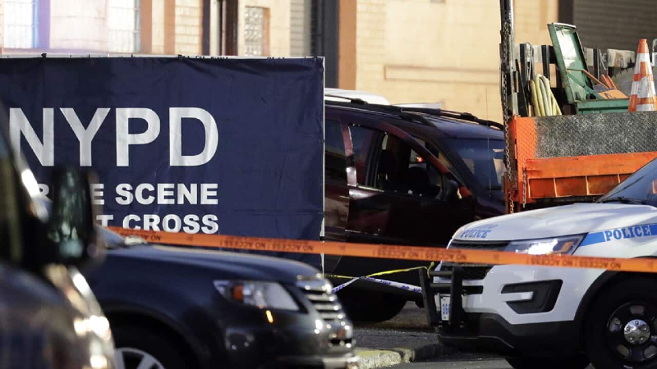 A vehicle involved in a shooting with New York City Police officers