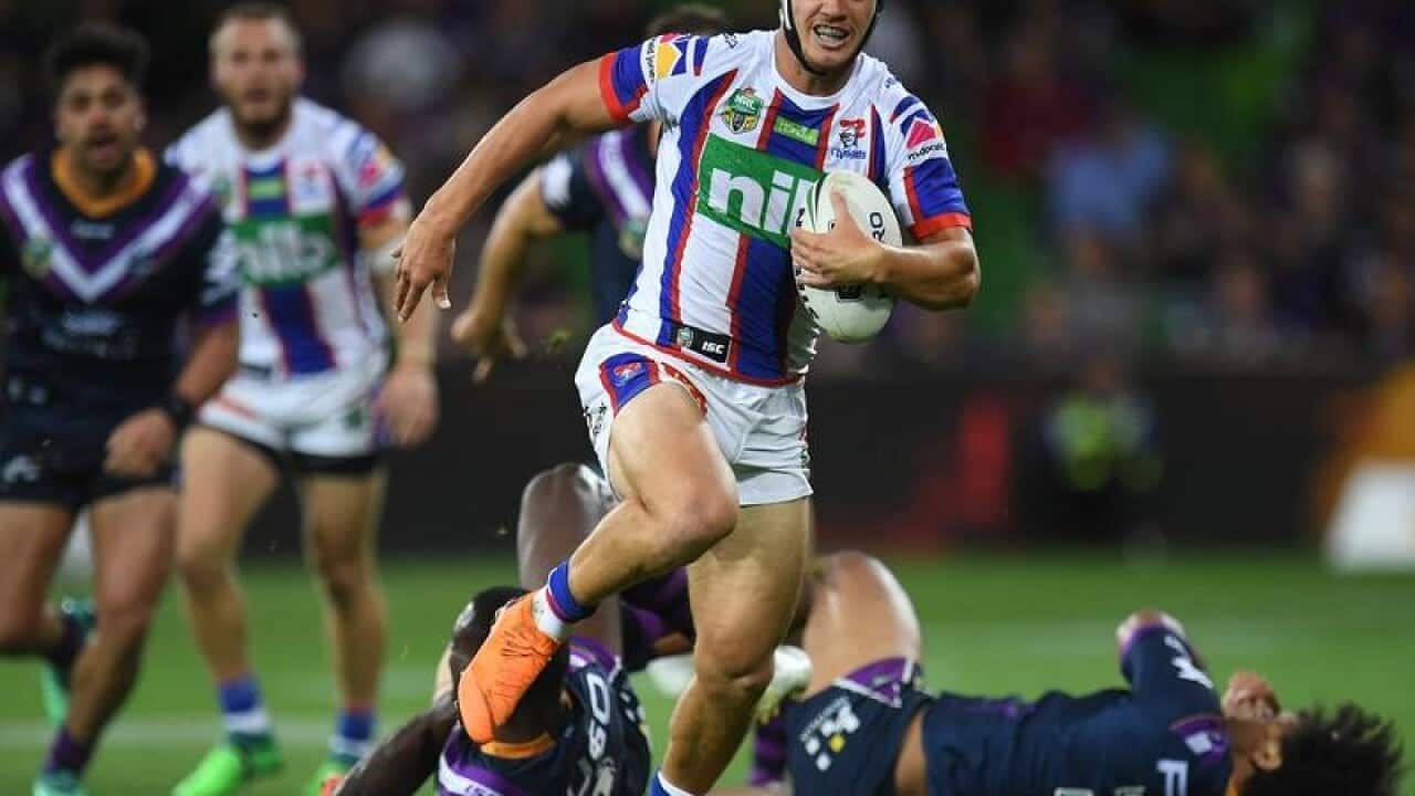 Kalyn Ponga of the Knights is seen in action