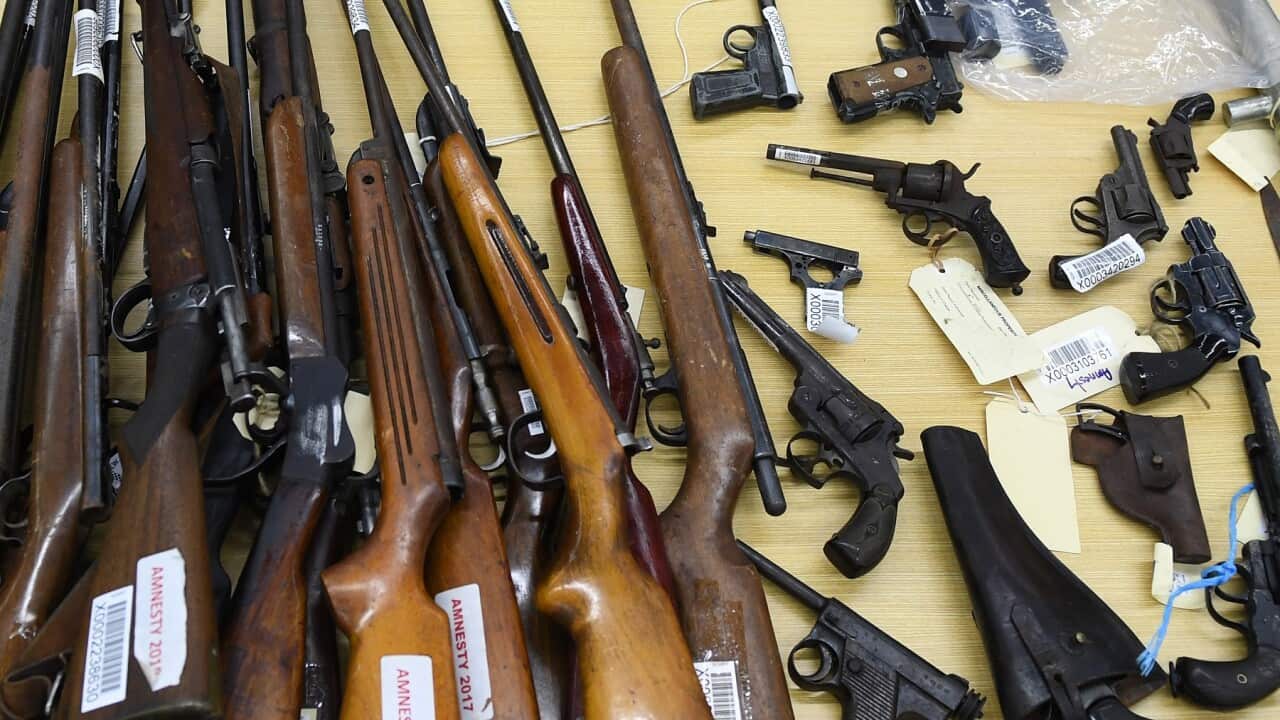 A selection of firearms on display at the Sydney Police Centre in Sydney, Thursday, October 25, 2018. Police Minister Troy Grant and Deputy Commissioner Jeff Loy announced the results of the recent NSW Gun Amnesty. (AAP Image/Dean Lewins) NO ARCHIVING