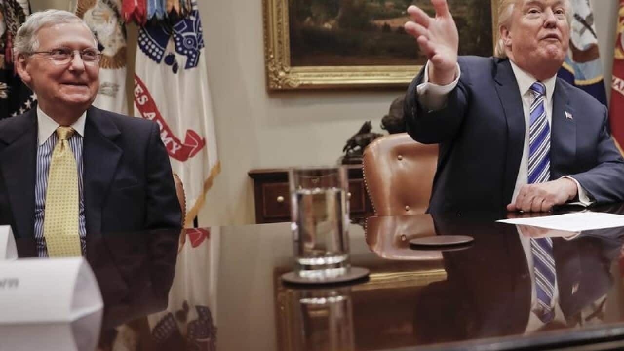 Senate Majority Leader Mitch McConnel (L) President Donald Trump