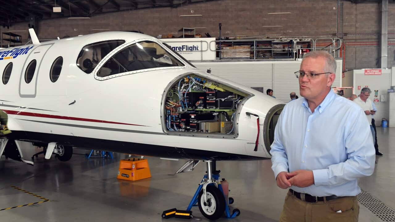 Scott Morrison at the Careflight Hangar in Darwin