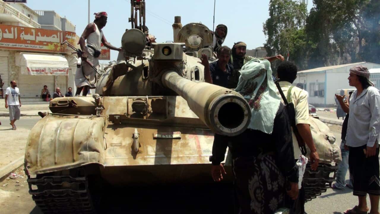 Tribal militiamen in the southern port city of Aden