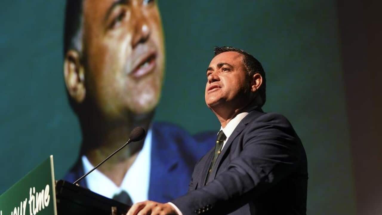 NSW Deputy Premier John Barilaro speaks during the campaign launch.