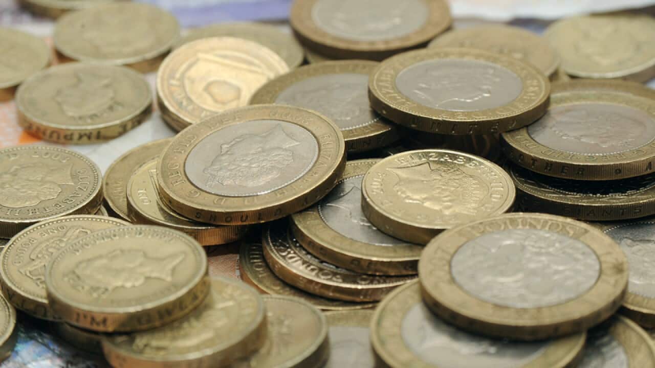 A selection of pound coins and bank notes