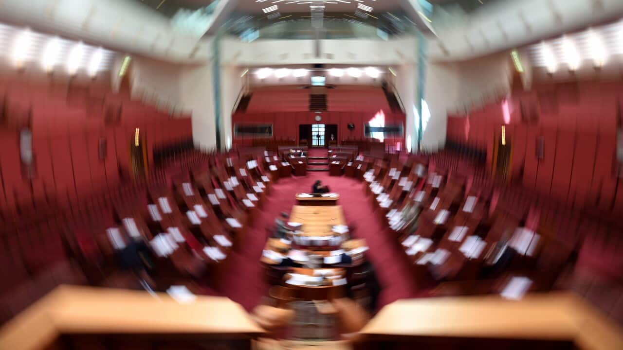 An overview of the Australian Senate chamber at Parliament House in Canberra, Monday, Sept. 12, 2016. (AAP Image/Lukas Coch) NO ARCHIVING