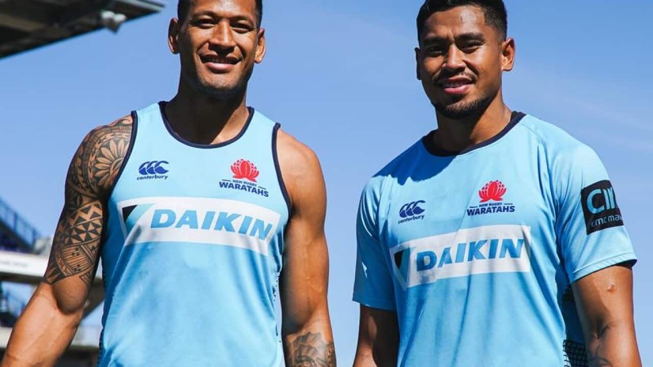 Israel and John Folau at Waratahs training