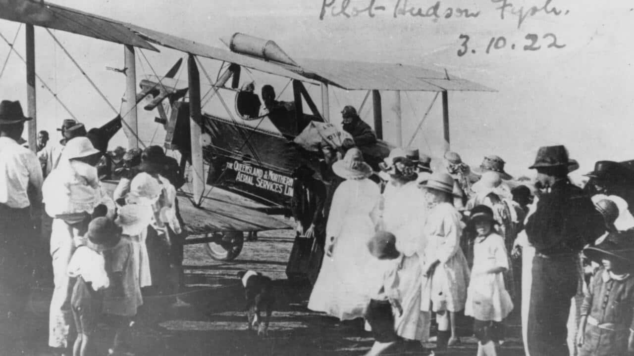 Hudson Fysh arriving at Winton to deliver the mail on 3 November 1922 on the second leg of the inaugural service to Cloncurry, Queensland