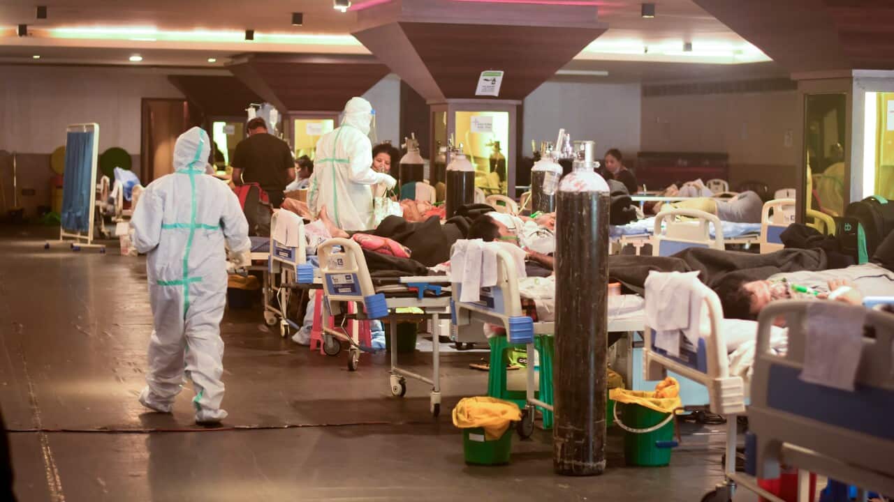 Patients seen at the Covid-19 temporary Care Centre set up at LNJP Hospital. (Photo by Manish Rajput / SOPA Images/Sipa USA)