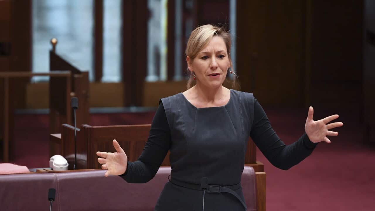 Australian Greens Senator Larissa Waters speaks in the Senate at Parliament House in Canberra.