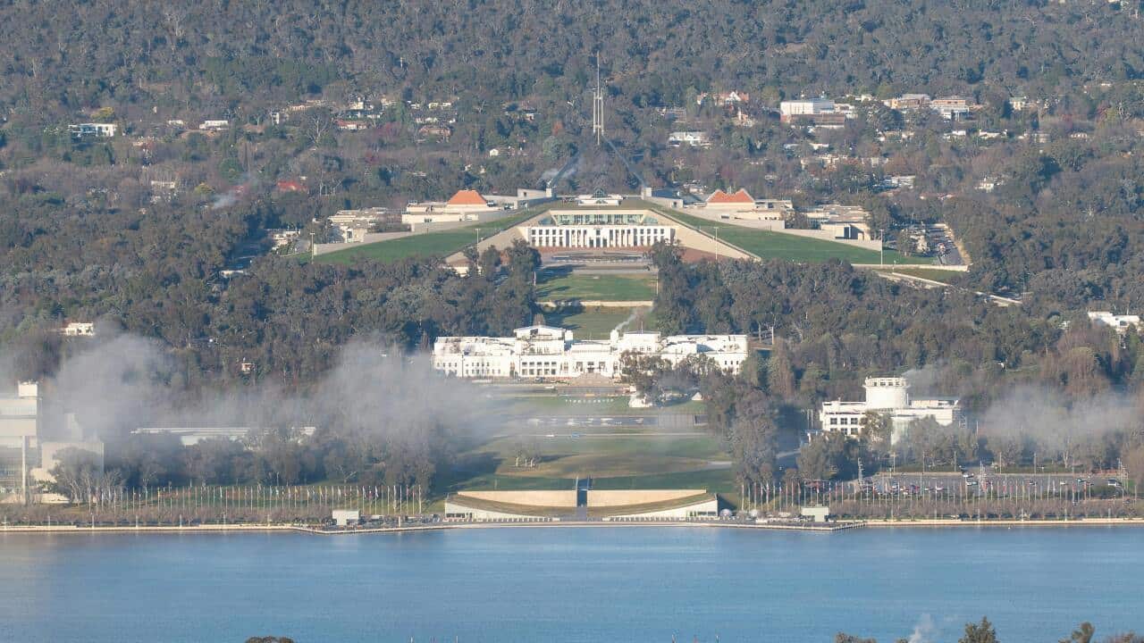 An aerial view of Canberra, Australia.