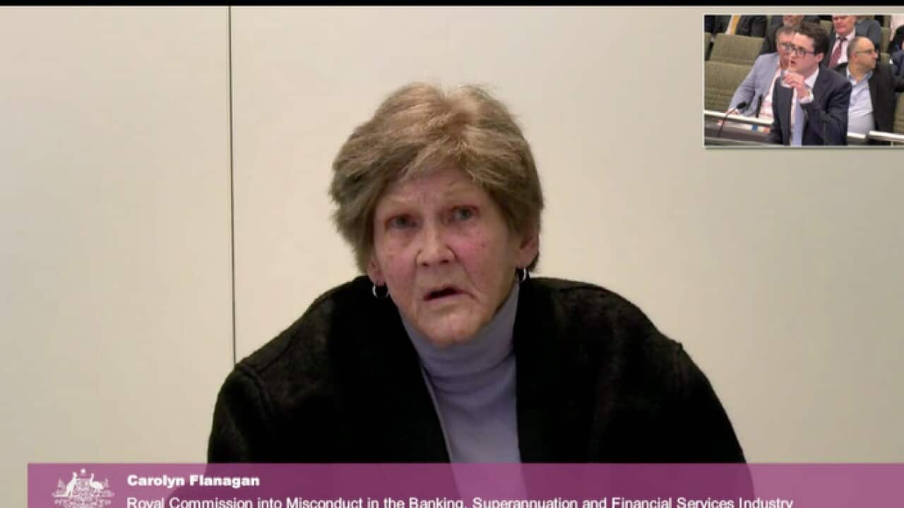 Carolyn Flanagan giving evidence to the Royal Commission into Misconduct in the Banking, Superannuation and Financial Services Industry via video link from Sydney, Monday, May 21, 2018. (AAP Image/Julian Smith) NO ARCHIVING