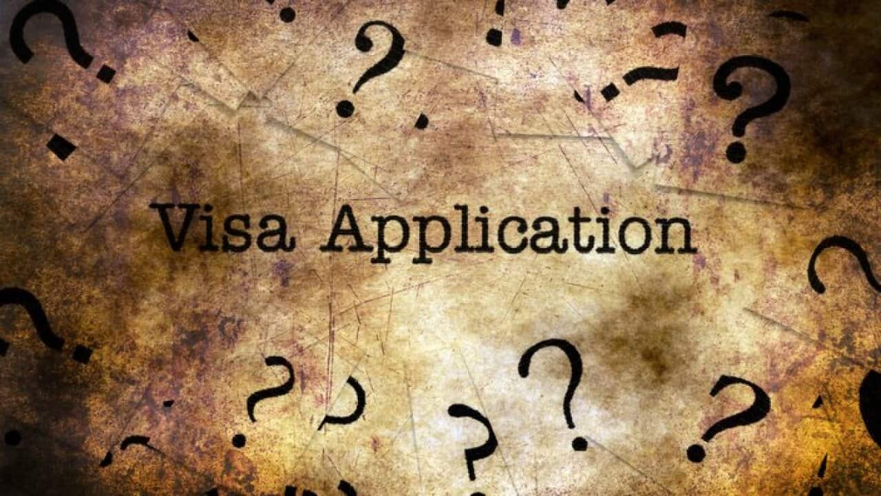 Visa application text on grunge background