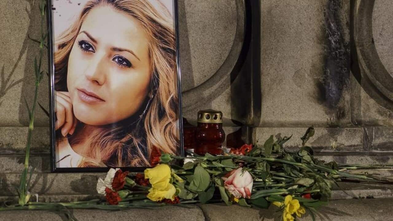 A portrait of slain television reporter Viktoria Marinova