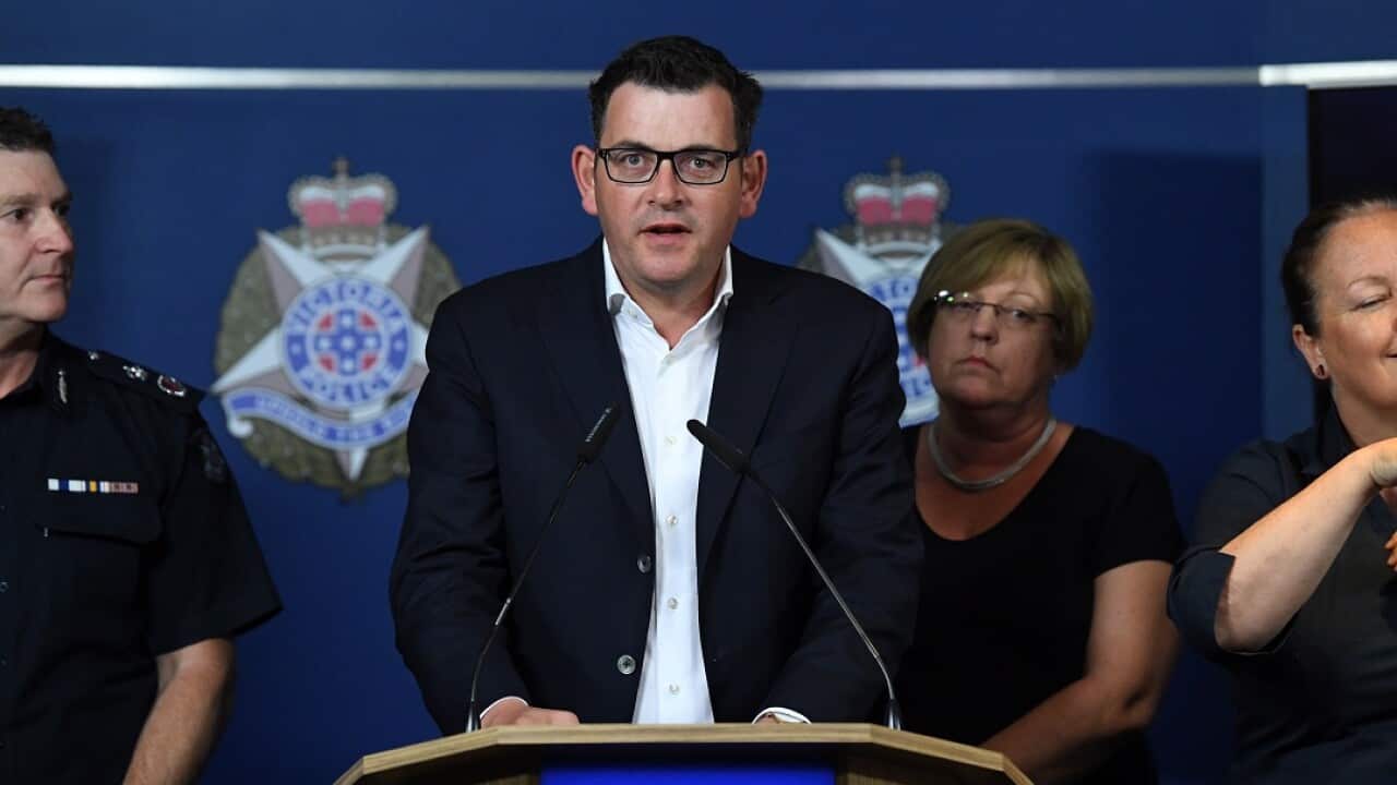 Victorian Premier Daniel Andrews at a media conference after a speeding car ploughed through pedestrians at Flinders Street in Melbourne's CBD.