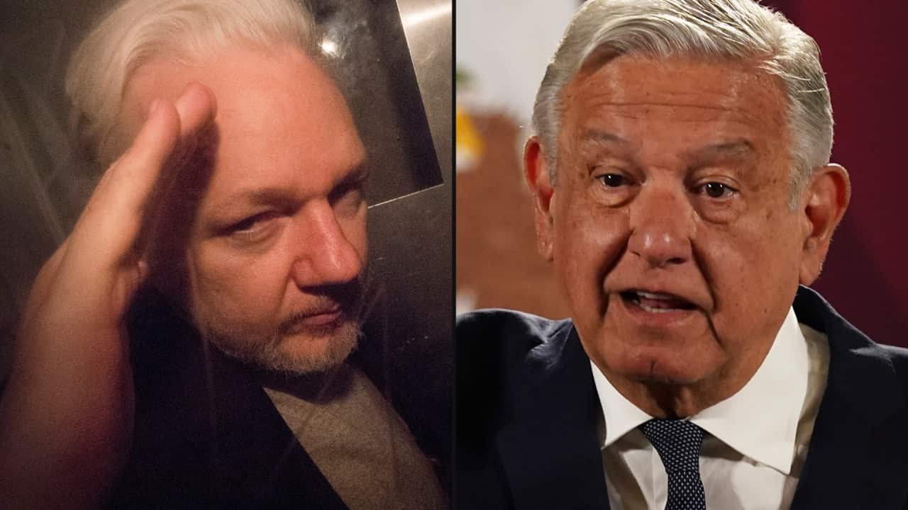 A split image with the faces of men on both sides.