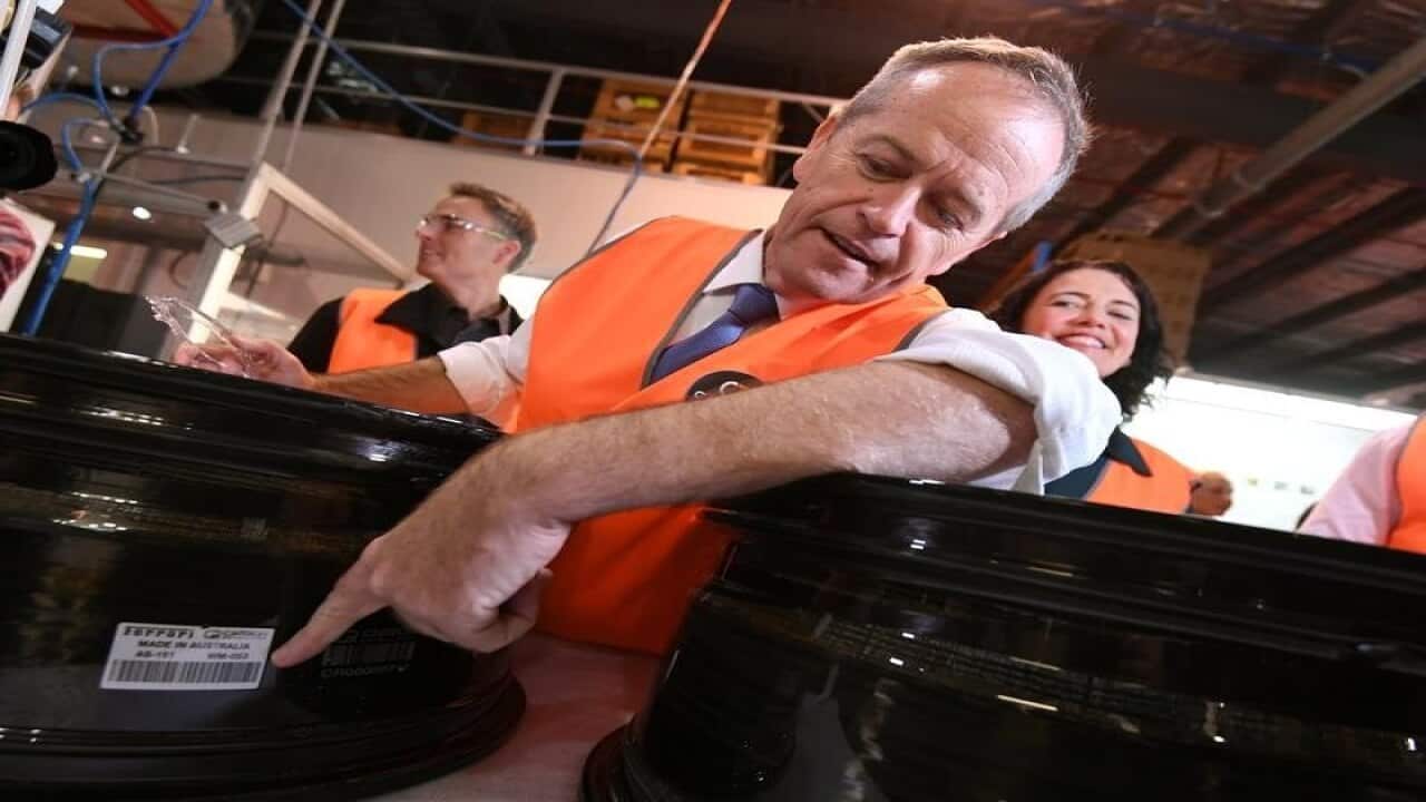 Bill Shorten during a factory visit in Geelong.