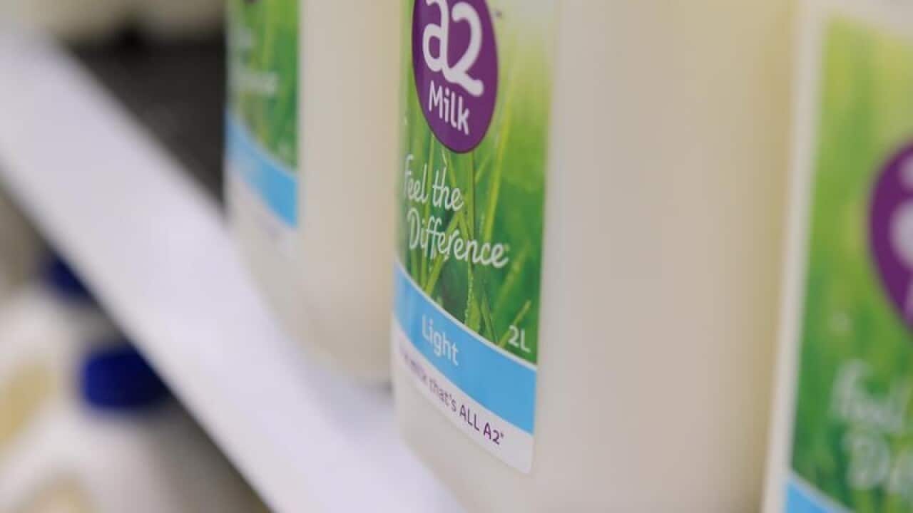 A2 milk in a fridge in Melbourne
