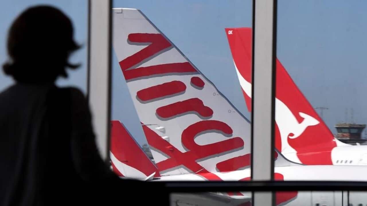 Qantas and Virgin planes seen at Sydney airport