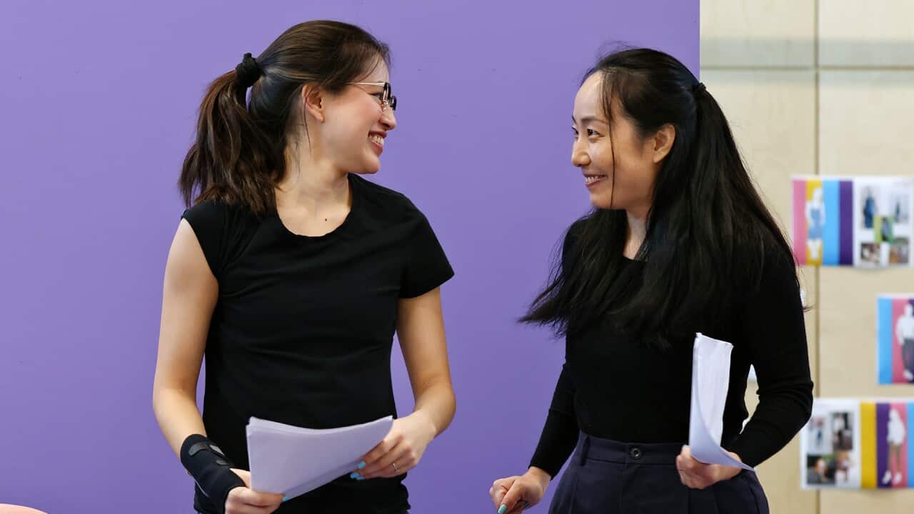 Japanese-Australian actor Arisa Yura (right) and Kimie Tsukakoshi in Top Coat rehearsal.