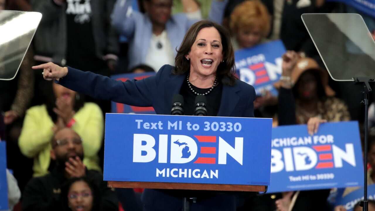 Sens. Kamala Harris And Cory Booker Join Candidate Joe Biden At Michigan Campaign Rally On Eve Of Primary