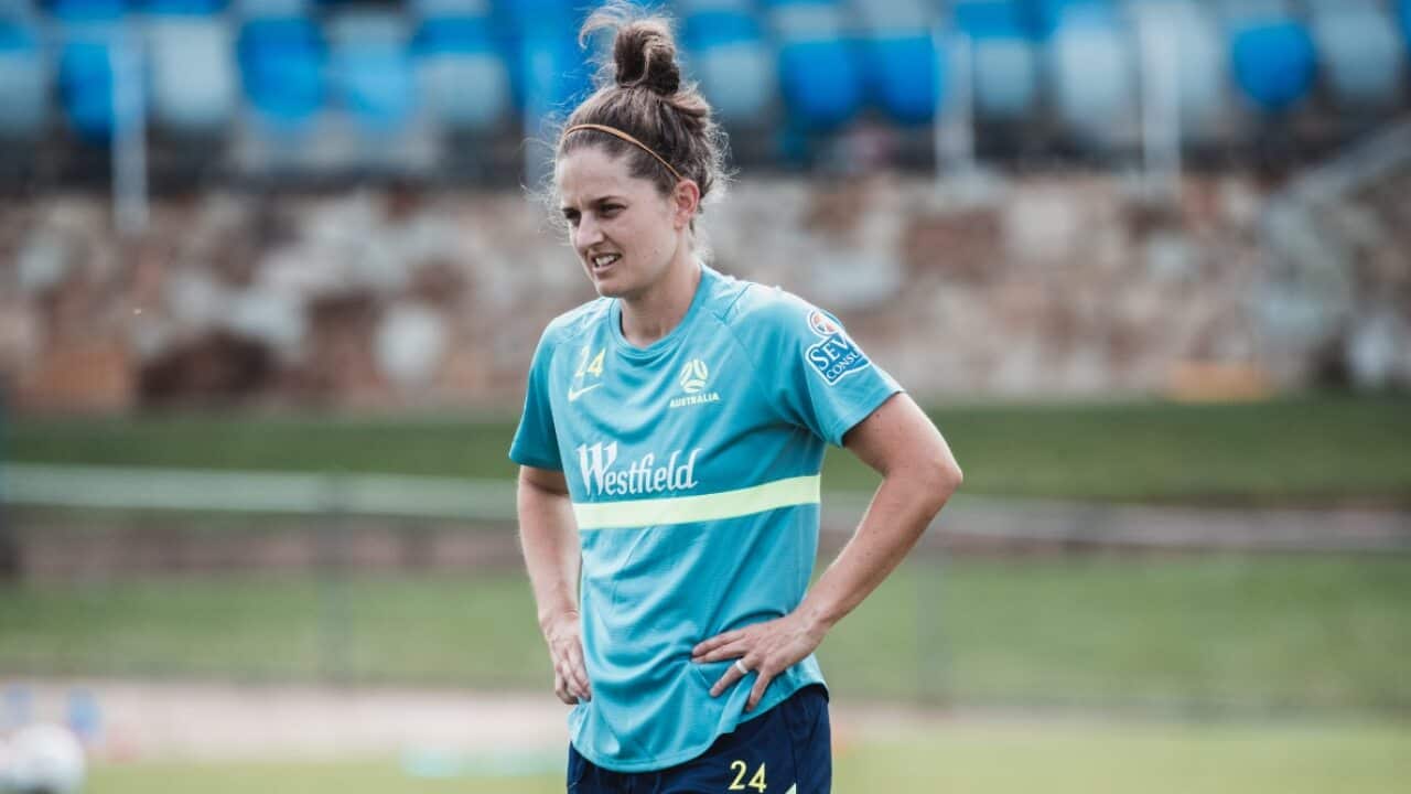 Ellie Brush looks on during a Women's Talent Identification Camp training session