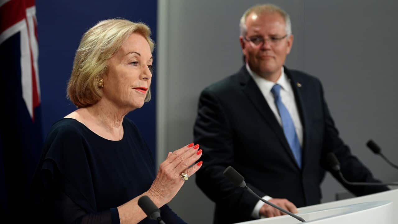 ABC Chair Designate Ita Buttrose speaks during a press conference with Prime Minister Scott Morrison, February 28, 2019.