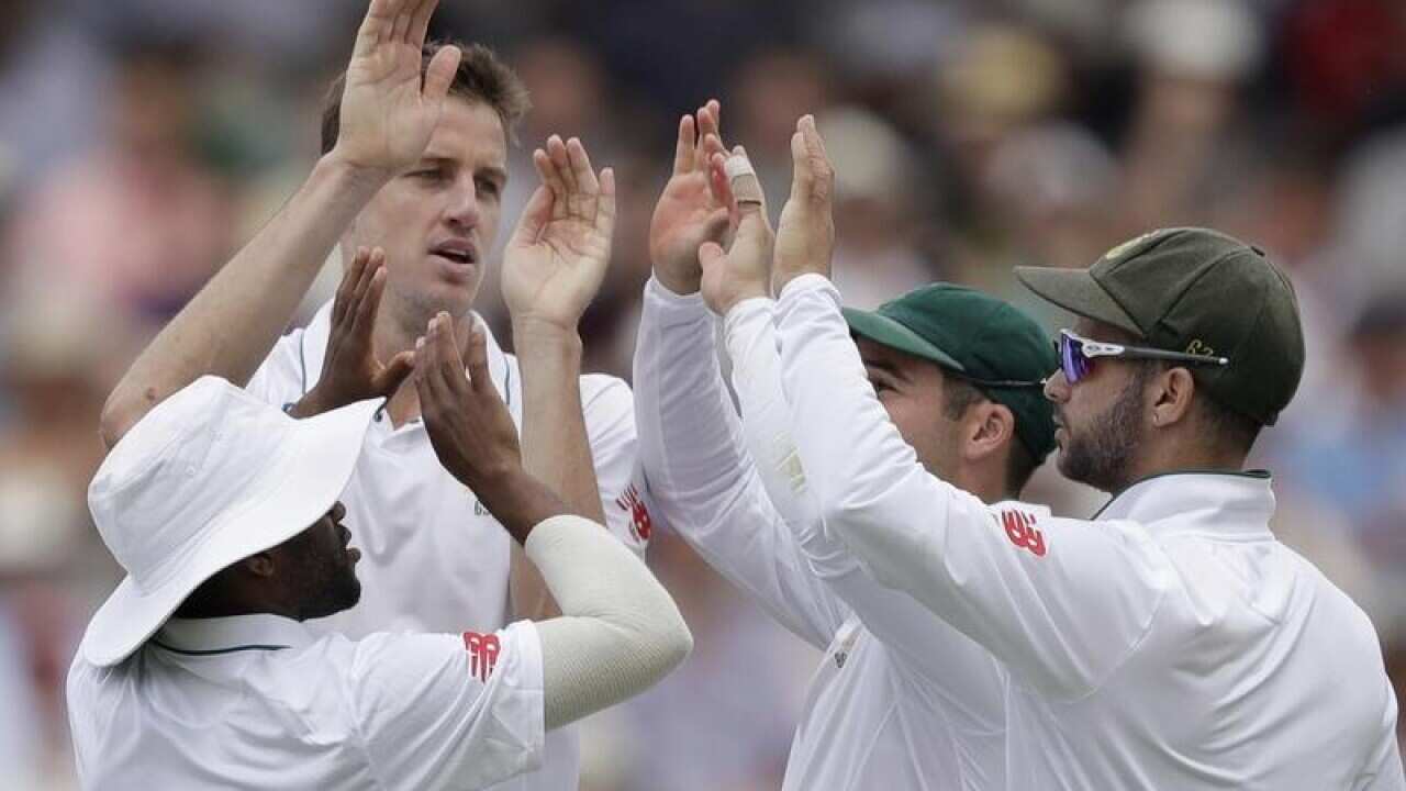 South Africa's Morne Morkel celebrates with his teammates