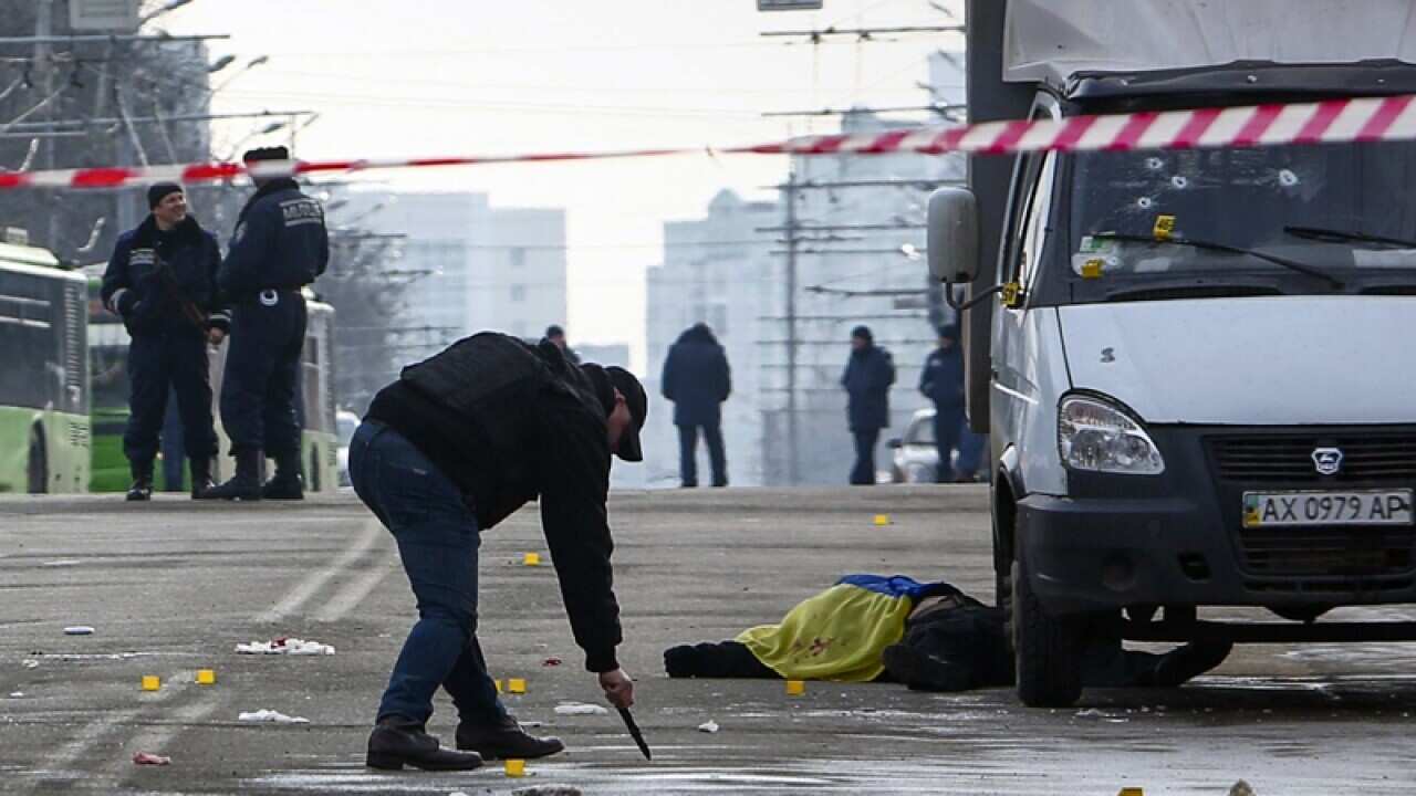 The site of an explosion in eastern Ukrainian city of Kharkiv