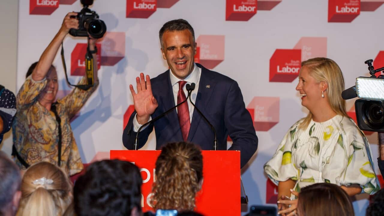 Peter Malinauskas and his wife Annabel SA Labor Leader celebrates victory for Labor