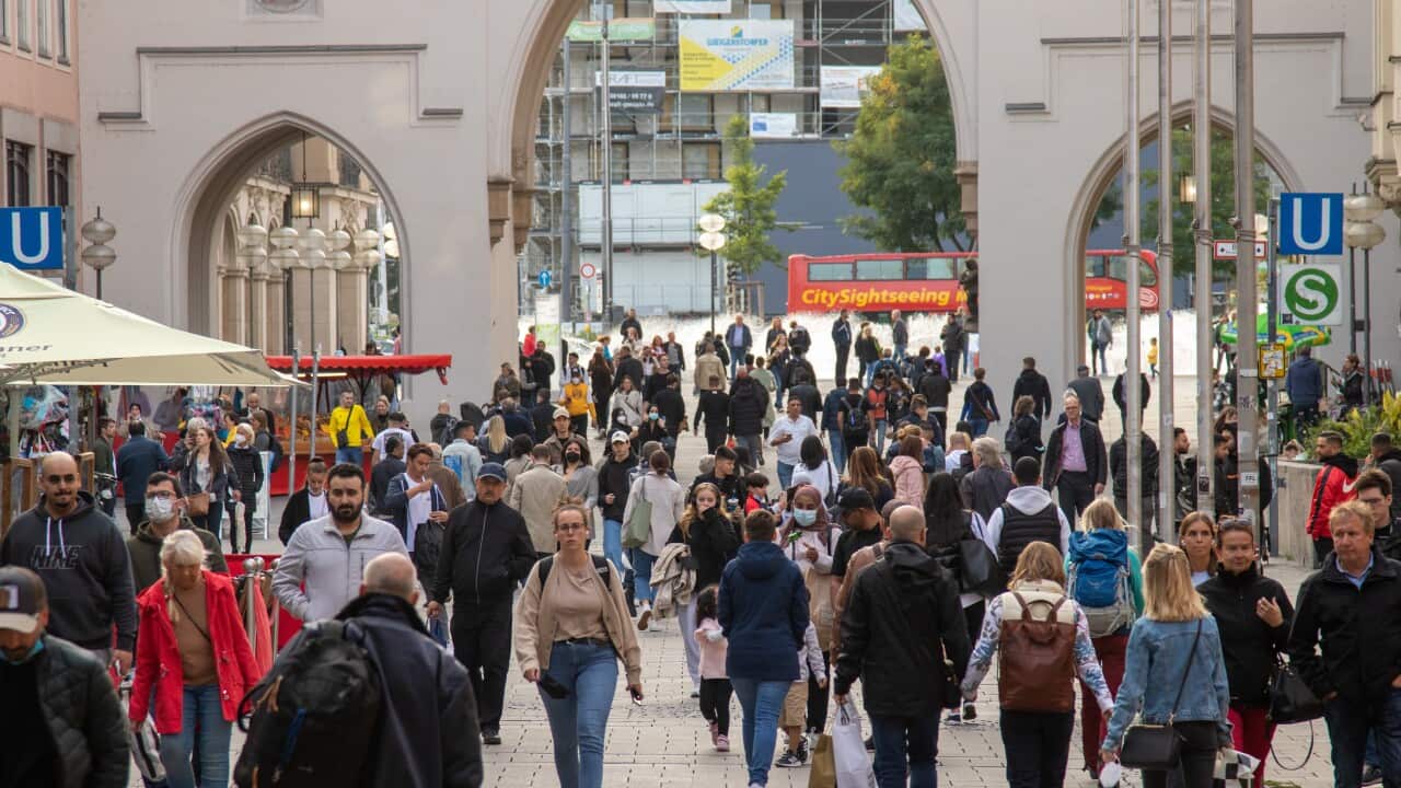 People walking in Munich, Germany on September 20, 2021.