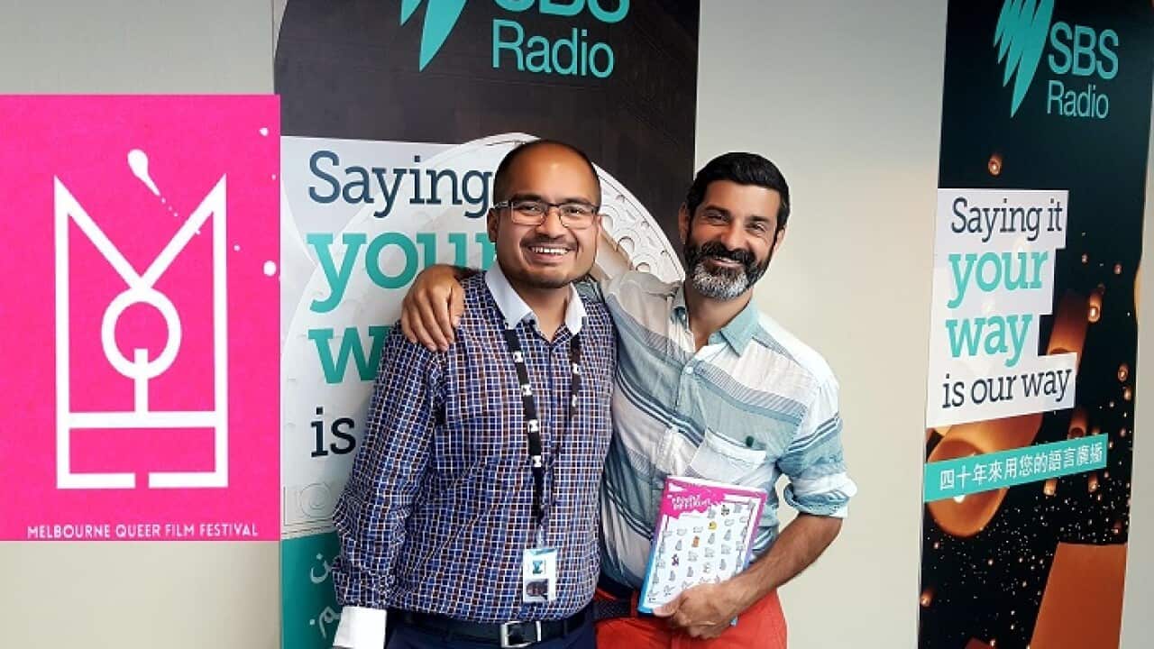 MQFF's Greek-Filipino Australian Executive Director Maxwell Gratton (L) and Program Manager Spiro Economopoulos at the SBS studios