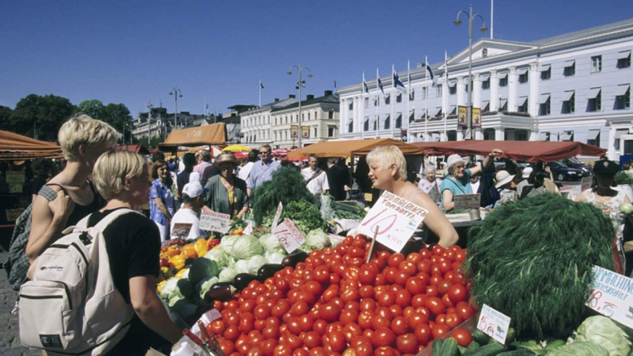 An outdoor vegetables market in Helsinki