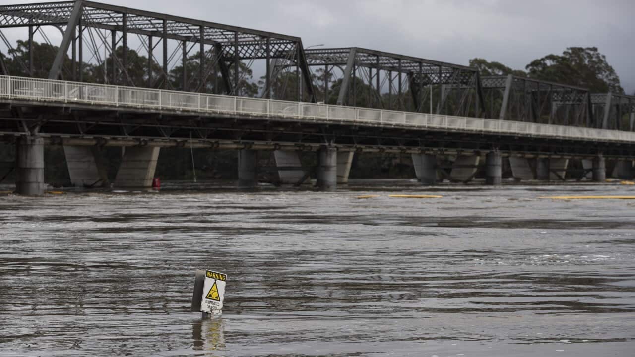 Heavy flooding is seen along the Shoalhaven River in Nowra. 