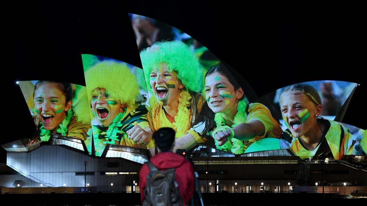 The Sydney Opera House lit up in support of Australia and New Zealand’s joint bid to host the FIFA Women’s World Cup 2023