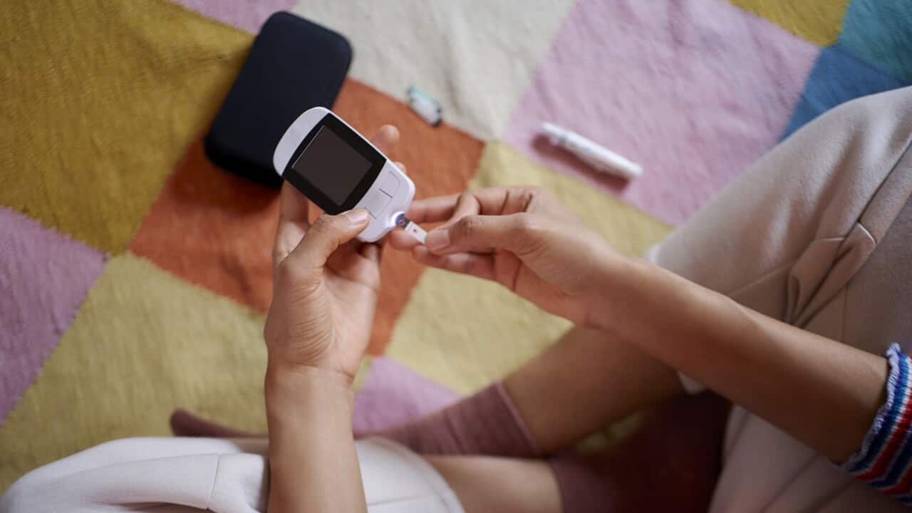 Blood glucose test at home.