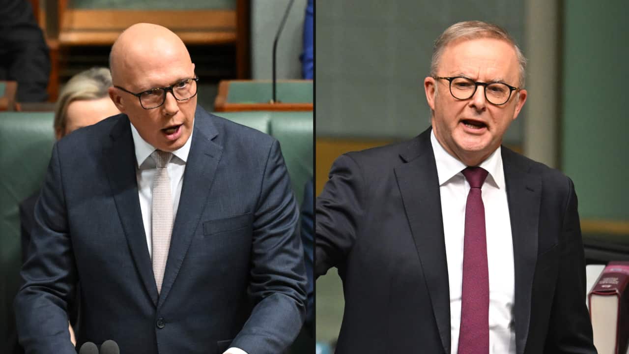 A composite image of Peter Dutton and Anthony Albanese both speaking in federal parliament