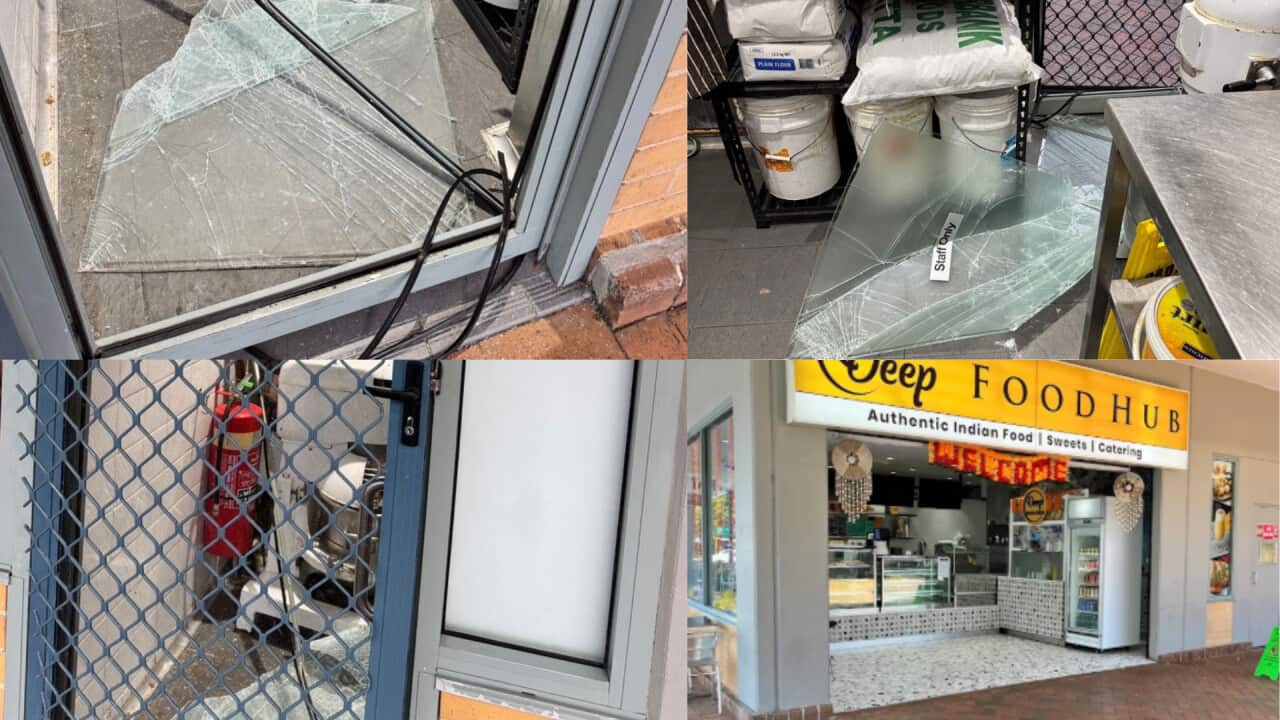 Collage of images showing after effects of break and enter in glenwood business deep food hub after break and enter theft.
