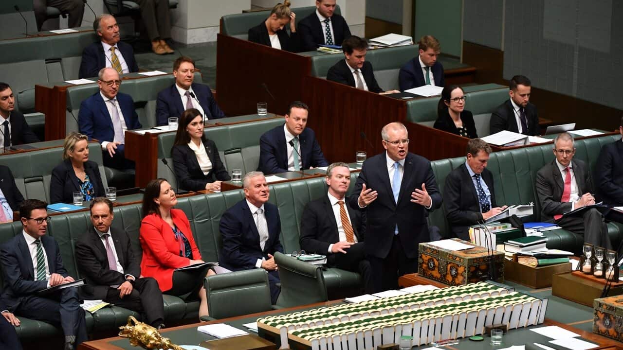 Prime Minister Scott Morrison during Question Time in the House of Representatives at Parliament House in Canberra.