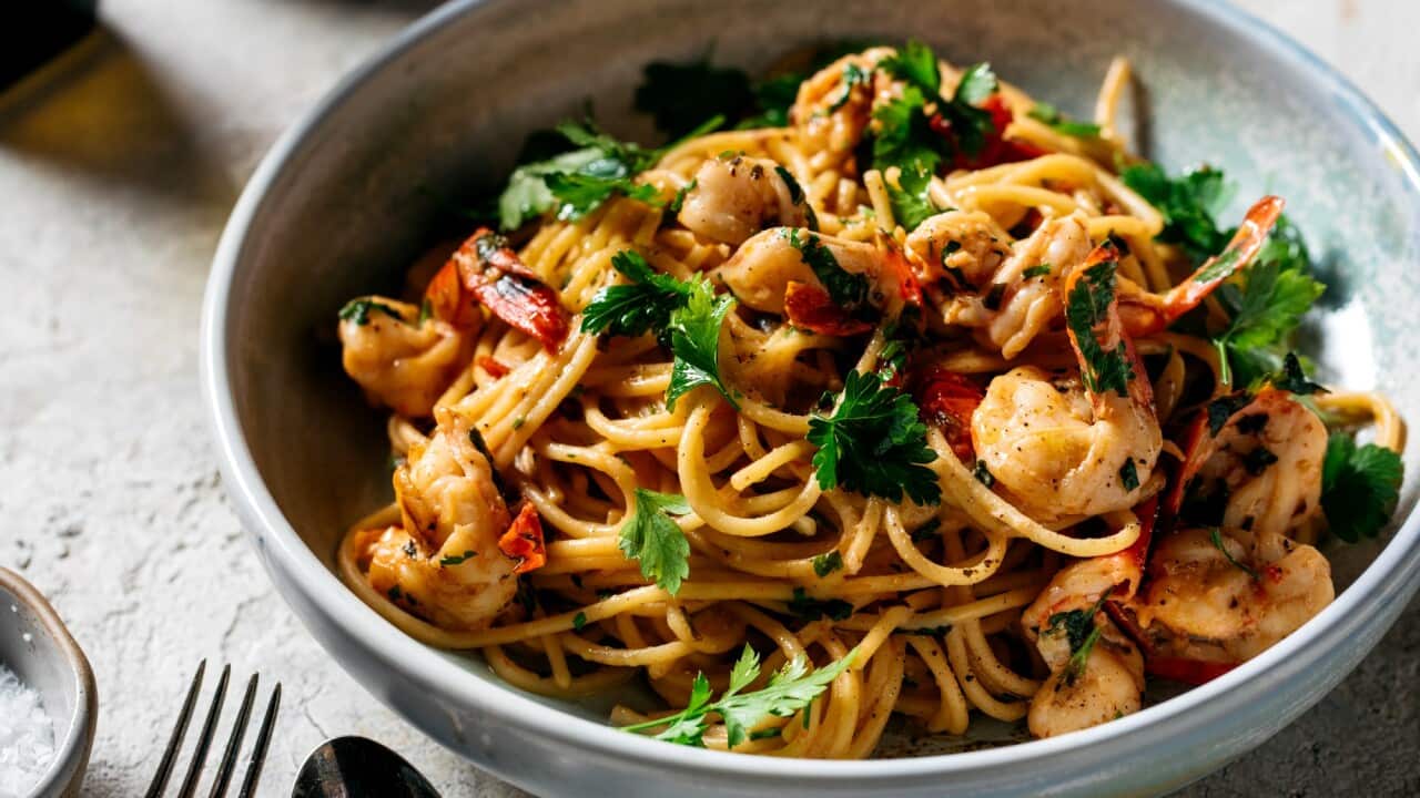 Taramasalata prawn spaghetti