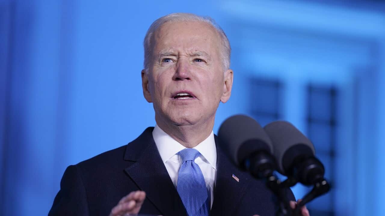 President Joe Biden delivers a speech in Warsaw