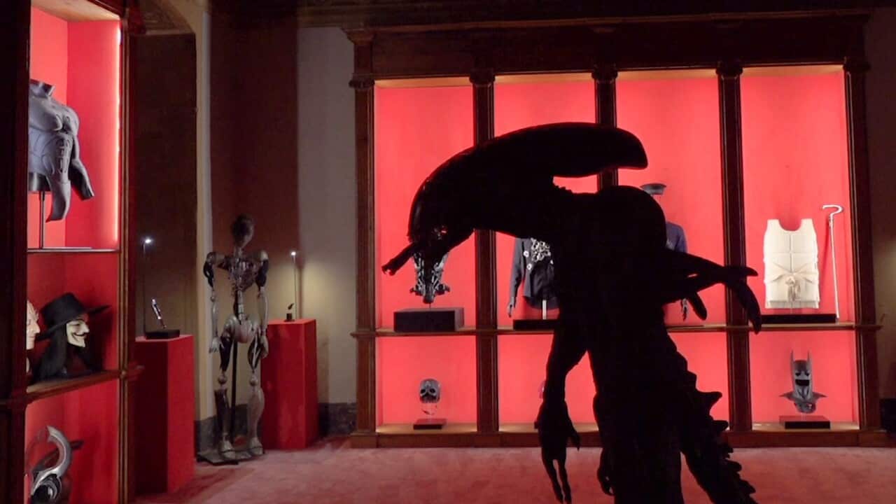 Some of the items at "Theatrum Mundi", including the creature from the movie "Alien".