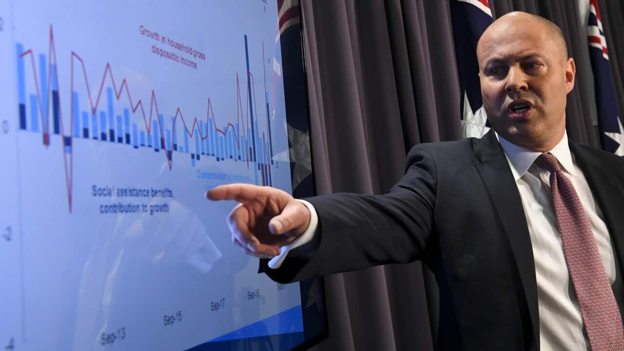Treasurer Josh Frydenberg speaks to the media during a press conference at Parliament House in Canberra, Wednesday, December 1, 2021. (AAP Image/Lukas Coch) NO ARCHIVING