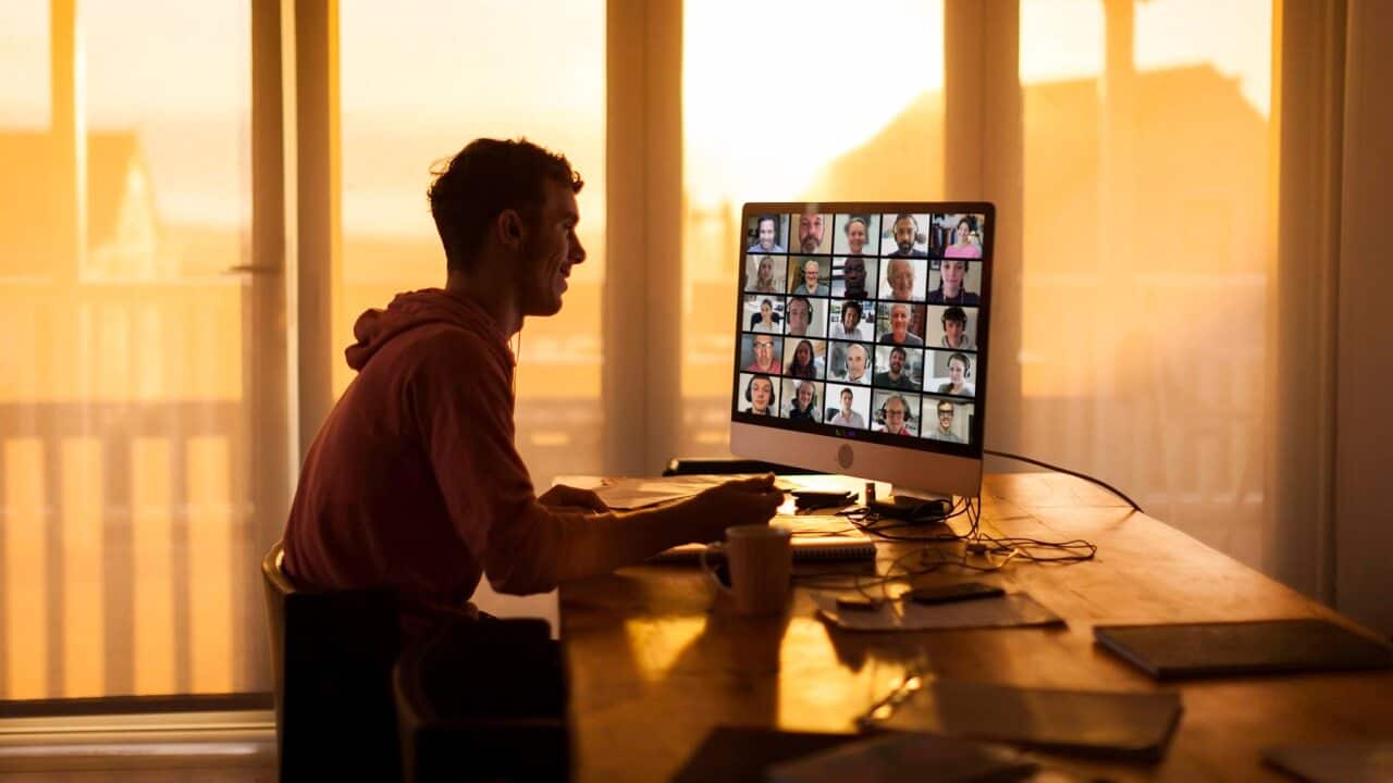 Working from home with a video call meeting